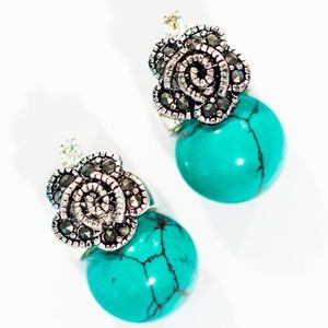 12mm turquoise ball 925 silver earrings.